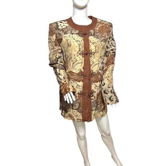 Saks Jandel Vtg Blazer 14 Silk Asian Style Animal Print Neutrals Shoulder Pads - Picture 11 of 16